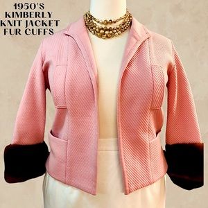 Vintage volup! - 1950’s -60’s - Kimberly- knit wool jacket - fur cuffs - pockets